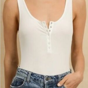 White fitted sleeveless body suit by Three Dots